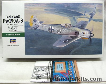 Hasegawa 1/48 Focke-Wulf FW-190 A-3 & Eduard PE Detail Set - Luftwaffe III/JG2 Hans 'Assi' Hahn France Mahy '42 / 8/JG2 France 1942, JT90 plastic model kit